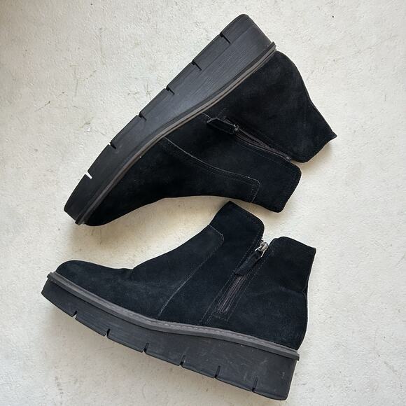 Clarks Airabell Black Suede Platform Ankle Boots Women’s 11 Side Zip Wedge - Picture 3 of 9